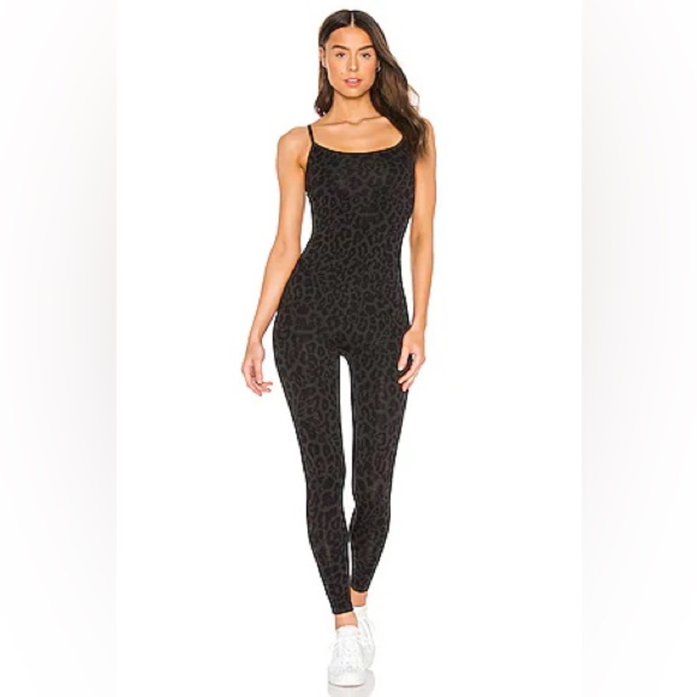 LNA Leopard Onesie in Black Leopard Tan Spaghetti Strap Jumpsuit Size Small